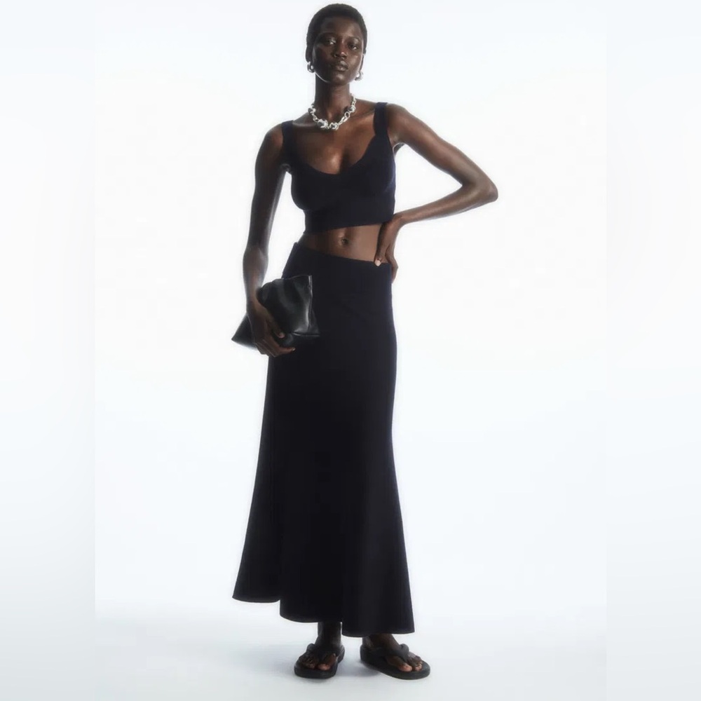 COS Navy Wool Blend Knitted Maxi Skirt